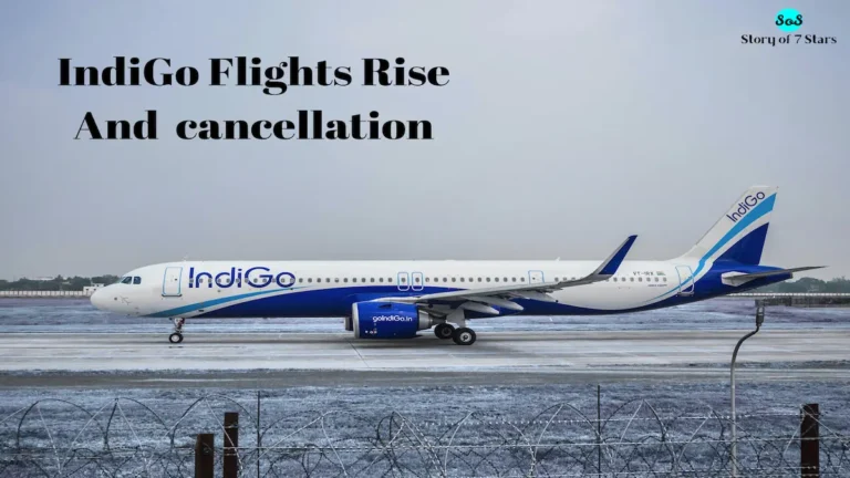 The Indigo flight is standing on the track. The text "Indigo flights rise and cancellation" is written.