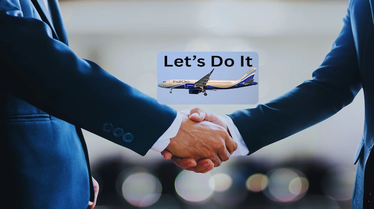 Two friends have joined hands. The short picture of the Indigo flight has "Let's do it" written on it.