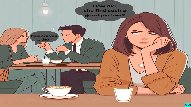 A boy and a girl are talking. The girl's friend is expressing her jealousy towards her friend. Anime style art