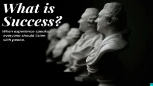 text "what is success" on six statues in dark background