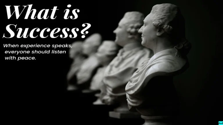 text "what is success" on six statues in dark background