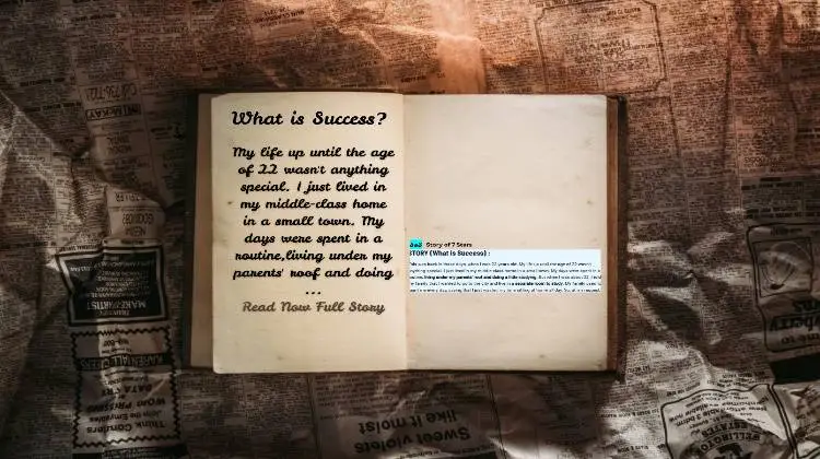A paragraph of text from a book on the topic of "What is success?". The book is open, and there's a newspaper in the background.
